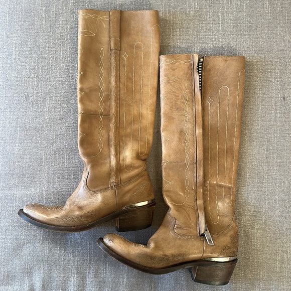 RARE Golden Goose Tan Distressed Side Zip Leather Western Riding Boots Size 36 - Picture 10 of 13
